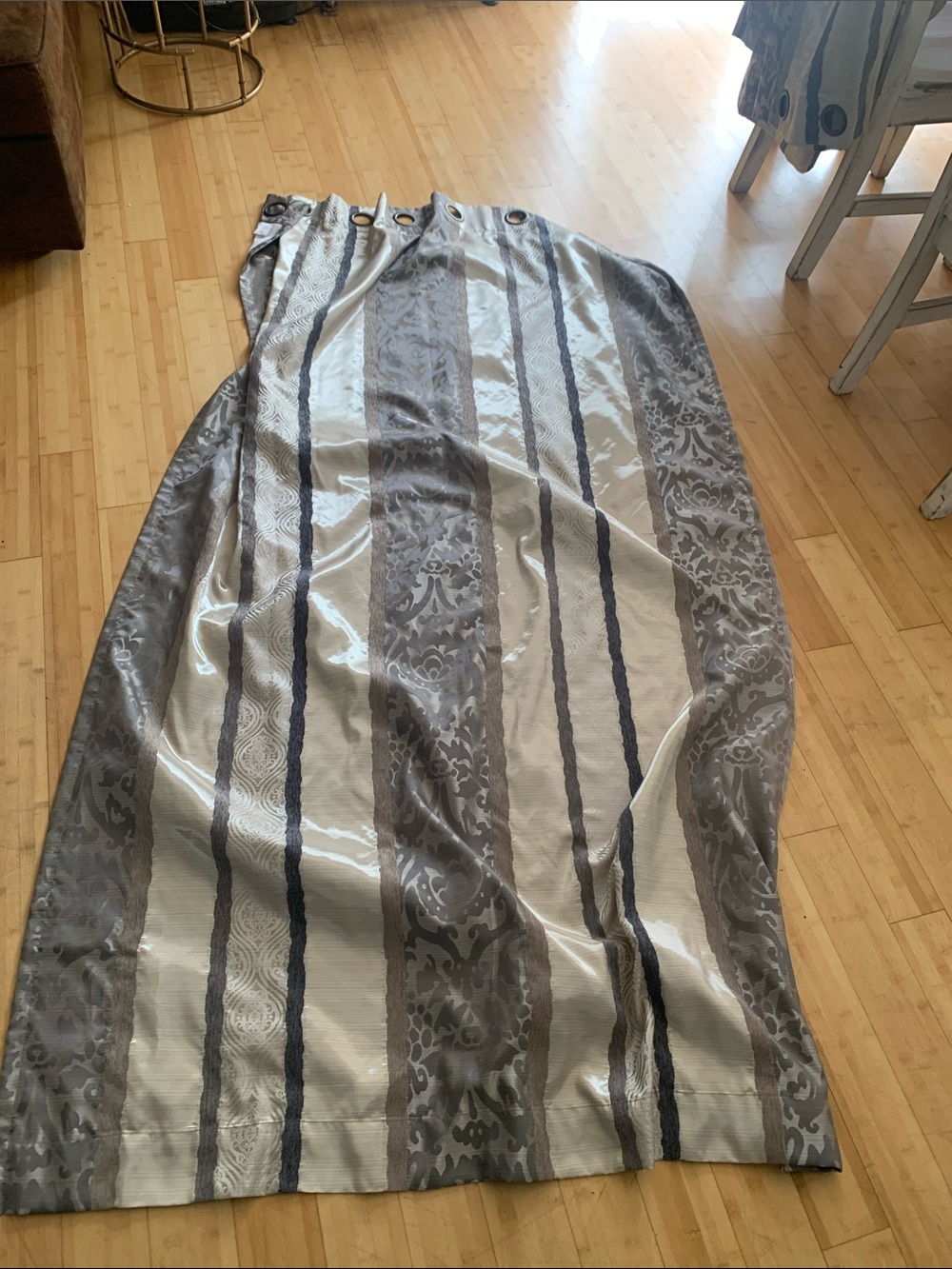 4 Decorative Striped Grommet Curtain Panels in Silver and Gray